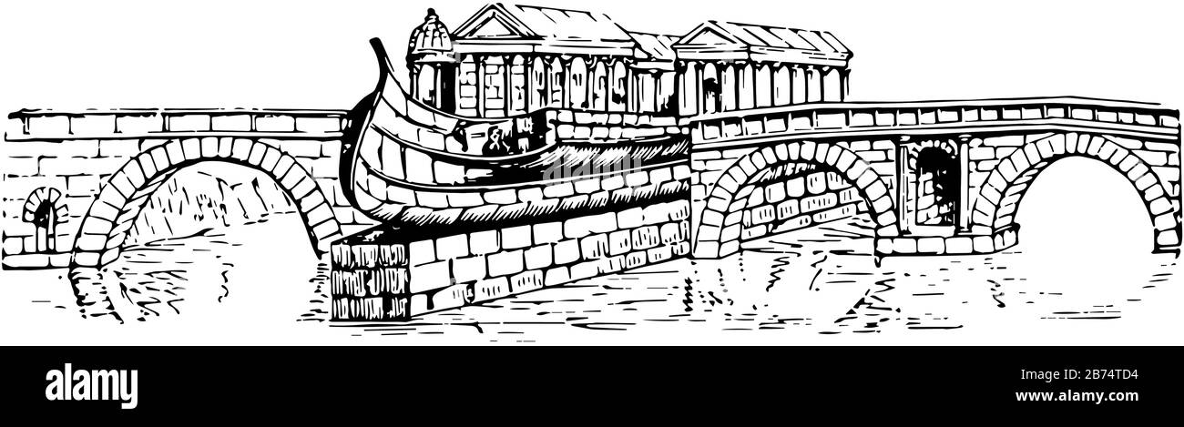 Pons Cestius, der Weg in einer römischen Brücke, war seine allgemein engen, modernen Strukturen der gleichen Art, die zum Pluteus in den basili auftauchen Stock Vektor