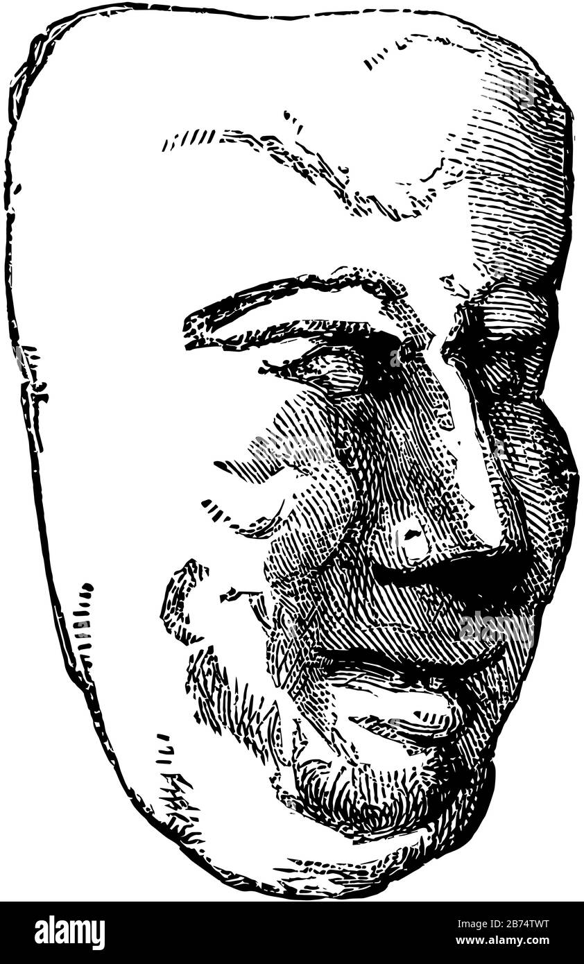 Maske ist eine mexikanische Tonmaske, Vintage-Linien-Zeichnung oder Gravurdarstellung. Stock Vektor