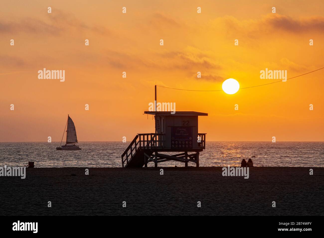 Sonnenuntergang am Santa Monica Beach, Kalifornien, USA Stockfoto