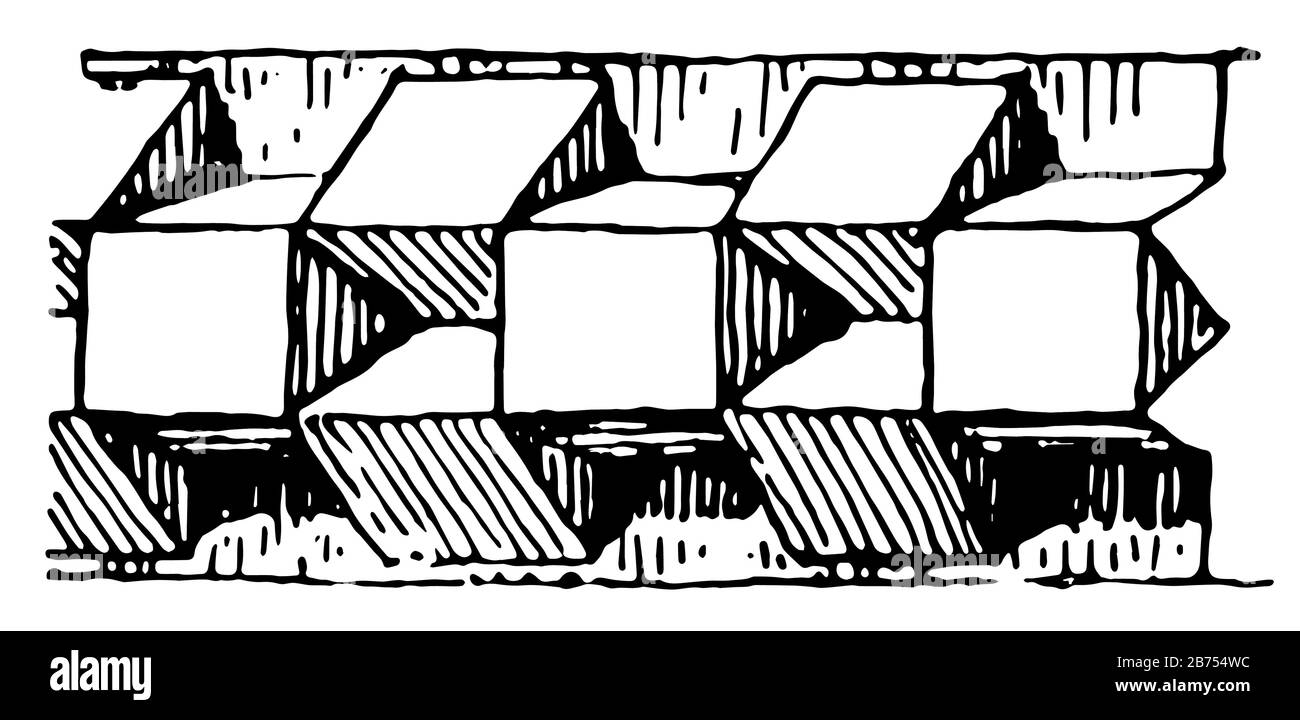 Romanisches Motiv ist Billet- oder Schachbrettformen, erste gesamteuropäischen, architektonischen Stils, Vintage-Linien-Zeichnung oder Gravurgravur. Stock Vektor