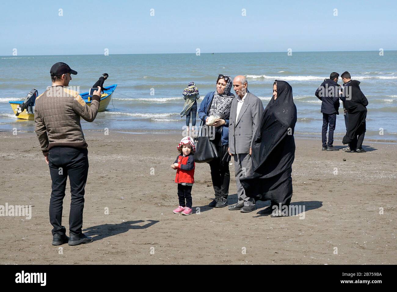 Szene am Strand von Babolsar, Kaspisches Meer, Iran, am 22.03.2019. Nachdem sich die USA aus dem internationalen Atomabkommen zurückgezogen haben, verhängt das Land erneut Sanktionen gegen den Iran. [Automatisierte Übersetzung] Stockfoto