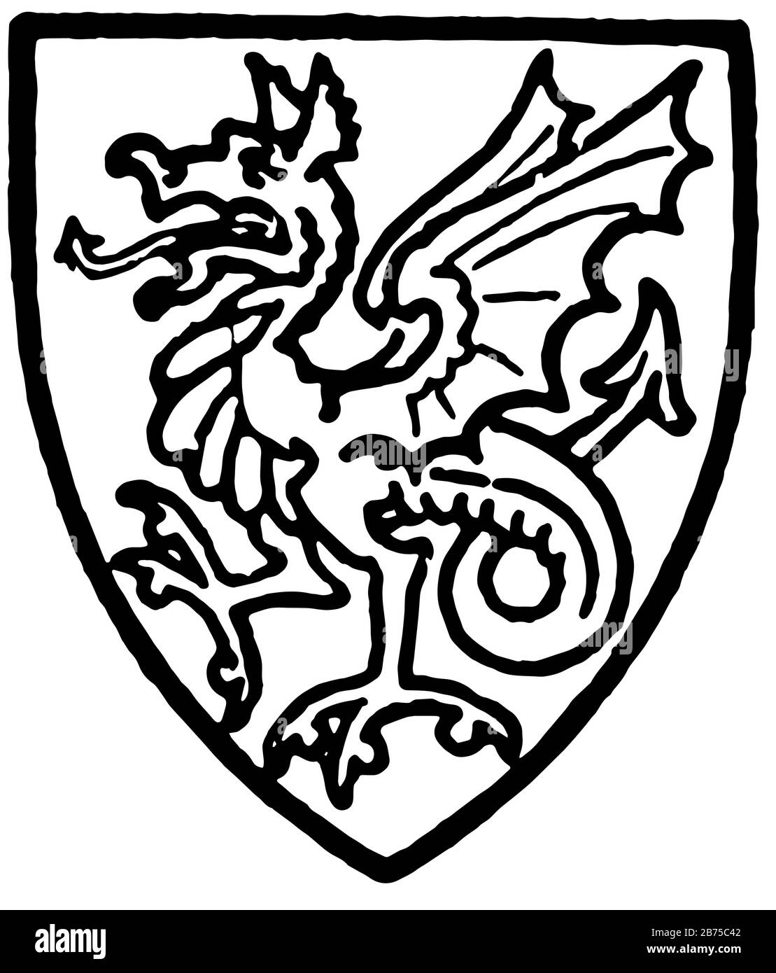 Drake ist eindeutig ein feuerdrake oder Drache in seiner Herkunft, Vintage-Line-Zeichnung oder Gravier-Illustration. Stock Vektor