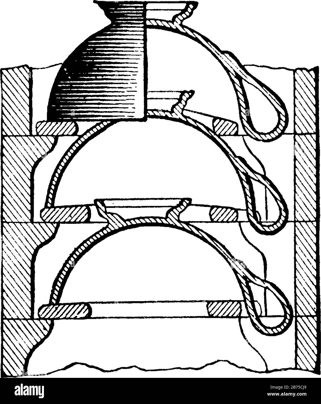Saggars ist eine Schachtel oder ein Karton aus harter Keramik, es ist eine zarte Keramikware, die zum Backen, zum Zeichnen von Vintage-Linien oder zum Gravieren von Illustrationen verschlossen ist. Stock Vektor