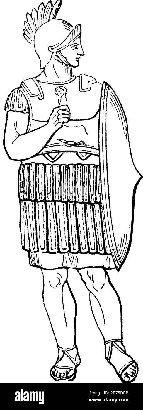 Roman Clypeus aus der Trajanssäule, klassische Strichzeichnung oder Gravurdarstellung. Stock Vektor