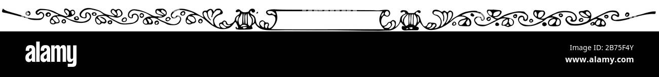 Musikbanner mit Lyre in diesem Muster, Vintage-Linien-Zeichnung oder Gravurdarstellung. Stock Vektor