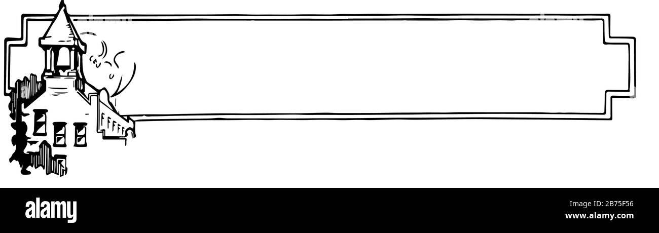 Bildbanner haben ein Schulhaus, Vintage-Linien-Zeichnung oder Gravurabbildung. Stock Vektor