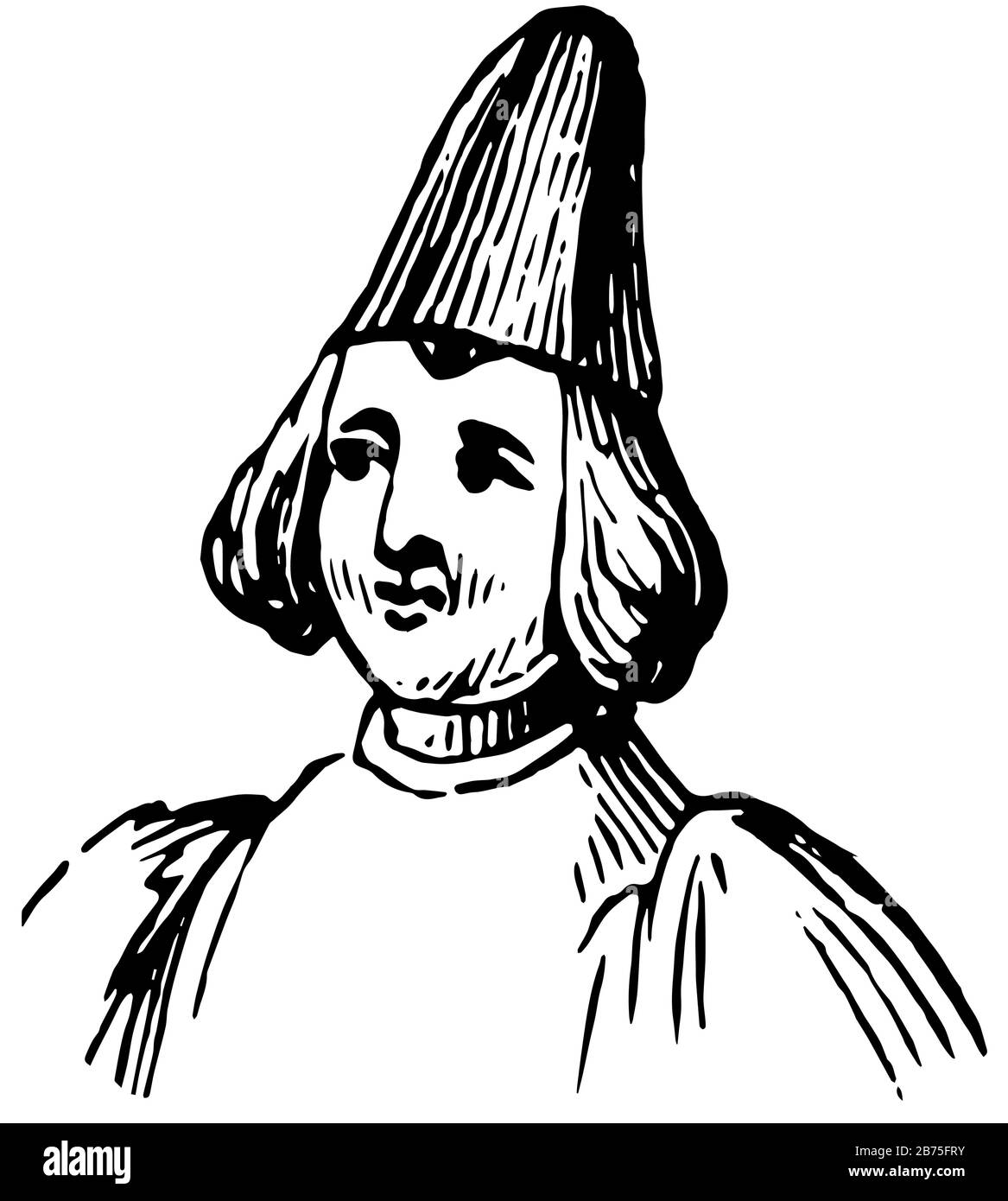 Diese Art von Kostüm wurde in Shakespeare-Bühnenstücken, Vintage-Line-Zeichnung oder Gravurillustration getragen. Stock Vektor