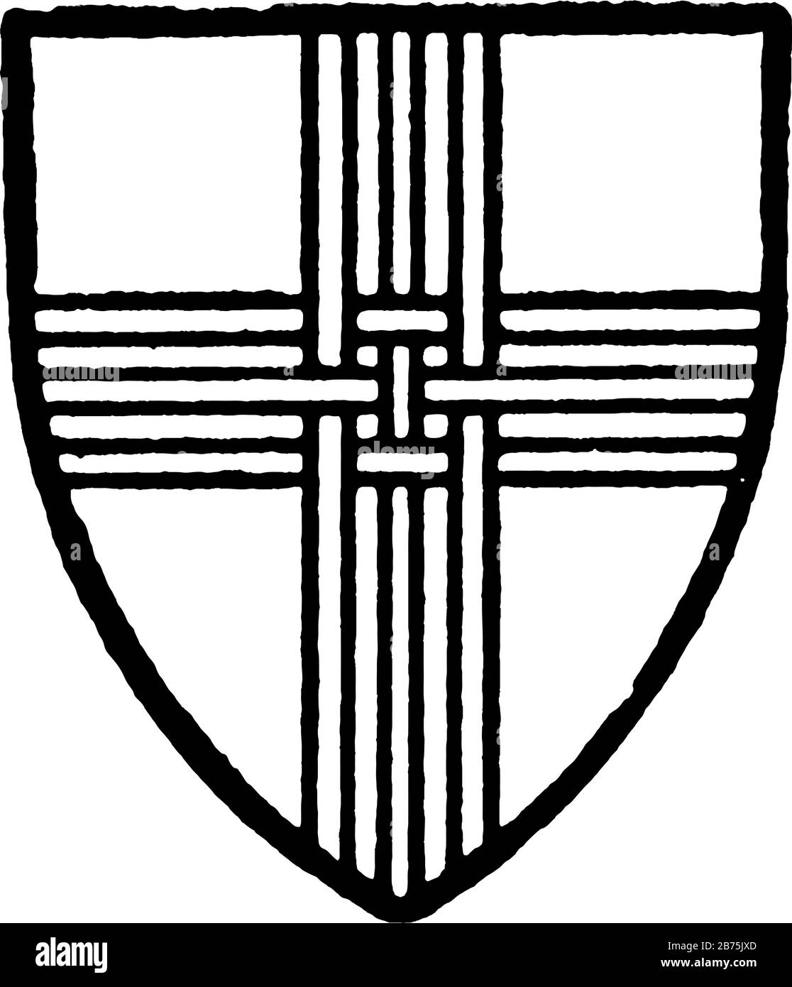 Skirlaw trug Silber ein Kreuz aus drei aufrechten Wattles, gezauter Strichzeichnung oder Gravurzeichnung. Stock Vektor