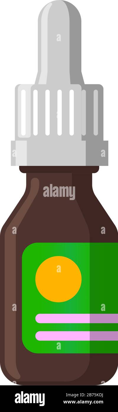 Medizinische Nasentropfen braune Flasche für Nasentropfen Behandlung oder Pipette. Kosmetische natürliche Bio ätherisches Öl für Haar. Bunte flache Medizin pharmazeutischen Speicher Vektor eps Abbildung Stock Vektor