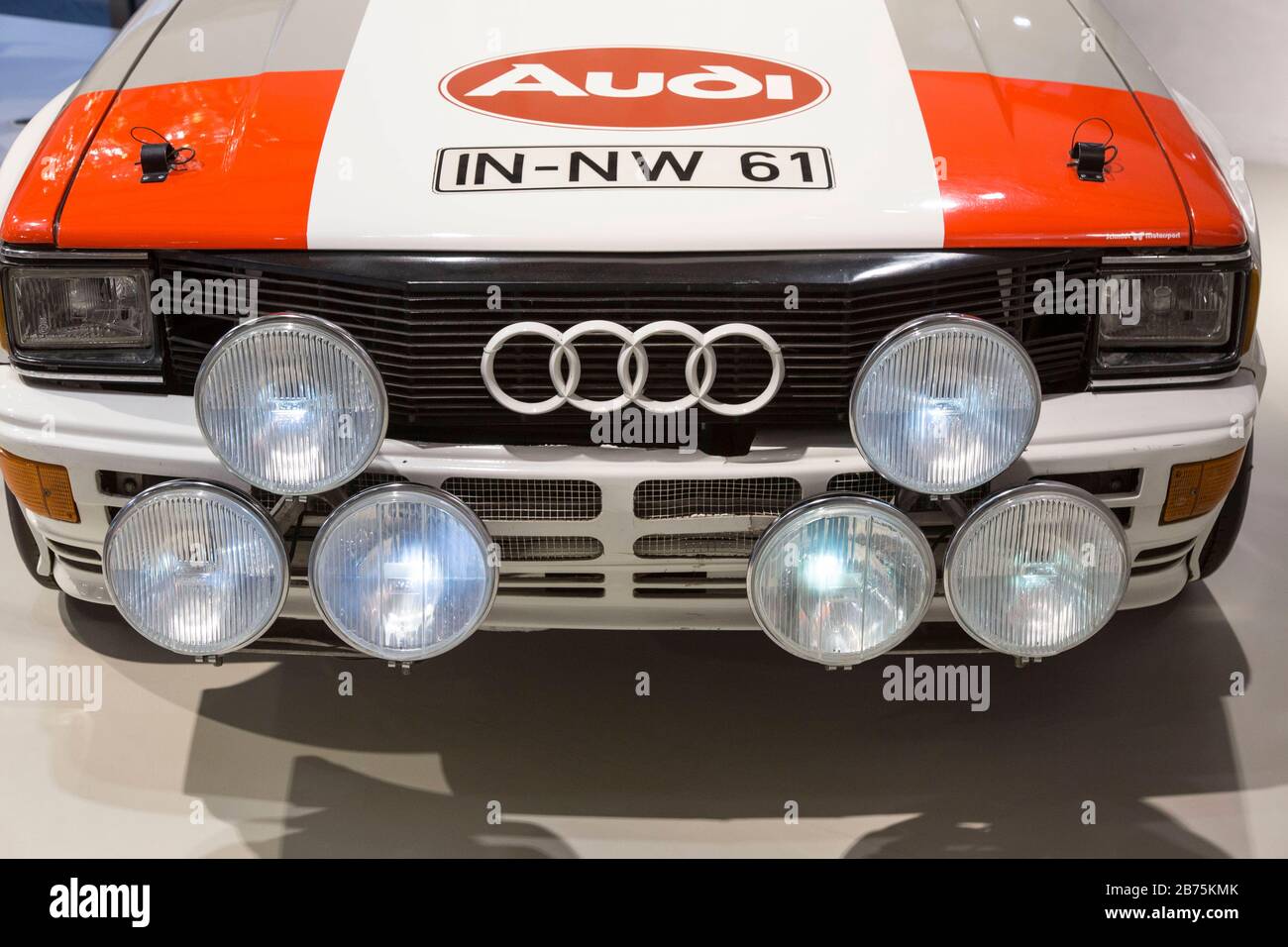 Ein Audi Quattro in der Rallye-Version, Baujahr 2017 ist in der Ausstellung des Deutschen Technikmuseums am 05.12.2017 in Berlin zu sehen. Das Deutsche Technikmuseum verfügt über mehr als 200 historische Oldtimer-Autos.30 davon sind dauerhaft in der Ausstellung "Mensch in Fahrt" zu sehen, die anderen Fahrzeuge befinden sich im Museumsdepot. [Automatisierte Übersetzung] Stockfoto