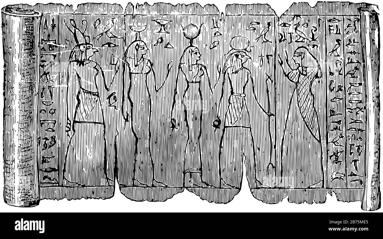 Papyrus oder New York Historical Society, bezeichnet Dokumente, Vintage Line Drawing oder Gravur Illustration Stock Vektor