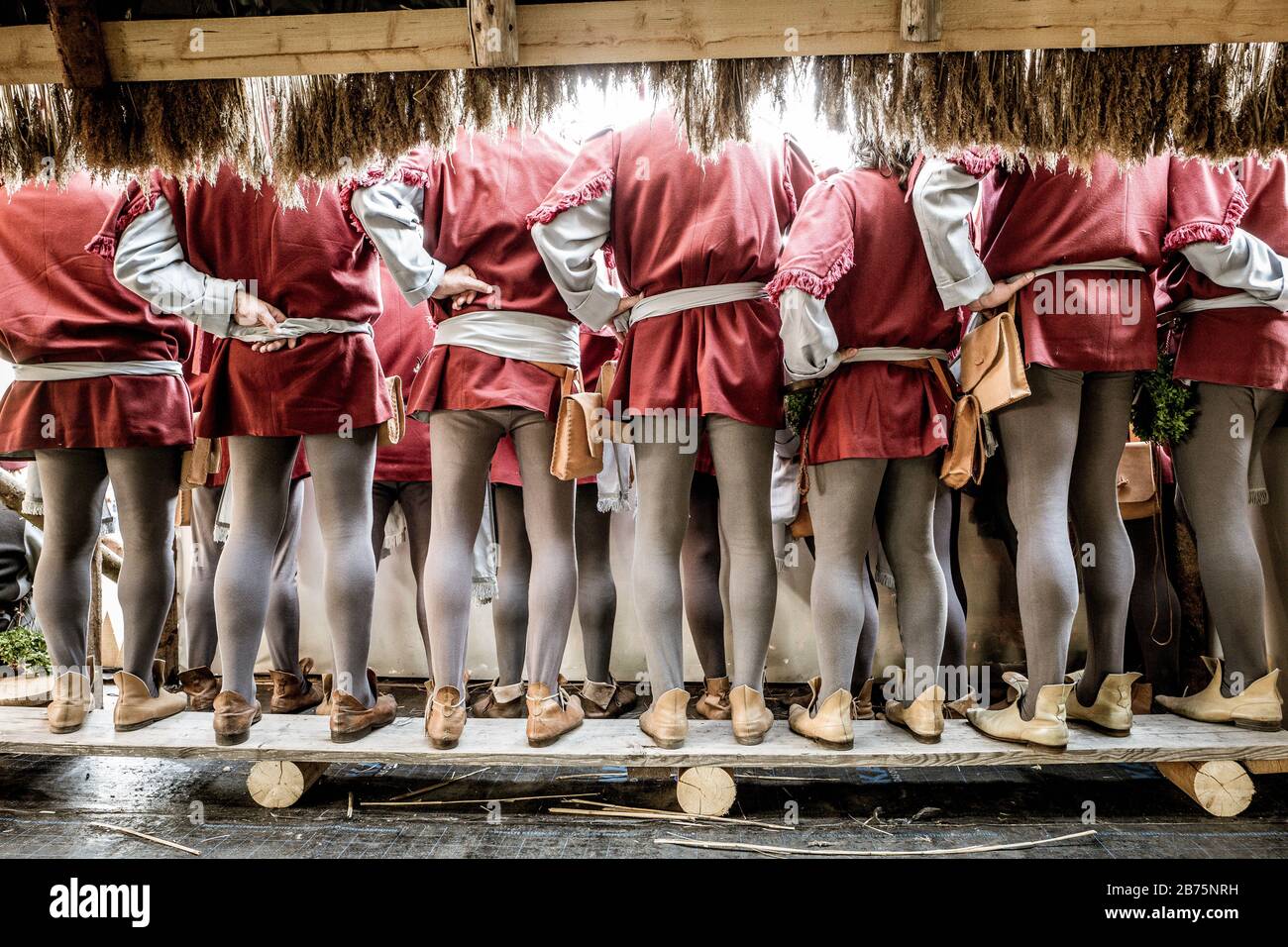 Generalprobe für die Hochzeit in Landshuter auf dem Turnierhof wenige Tage vor Beginn der Aufführung. Das alle vier Jahre stattfindende historische fest geht auf die Heirat zwischen dem bayerischen Herzog Georg dem reichen und Hedwig Jagiellonica in Landshuter 1475 zurück. [Automatisierte Übersetzung] Stockfoto