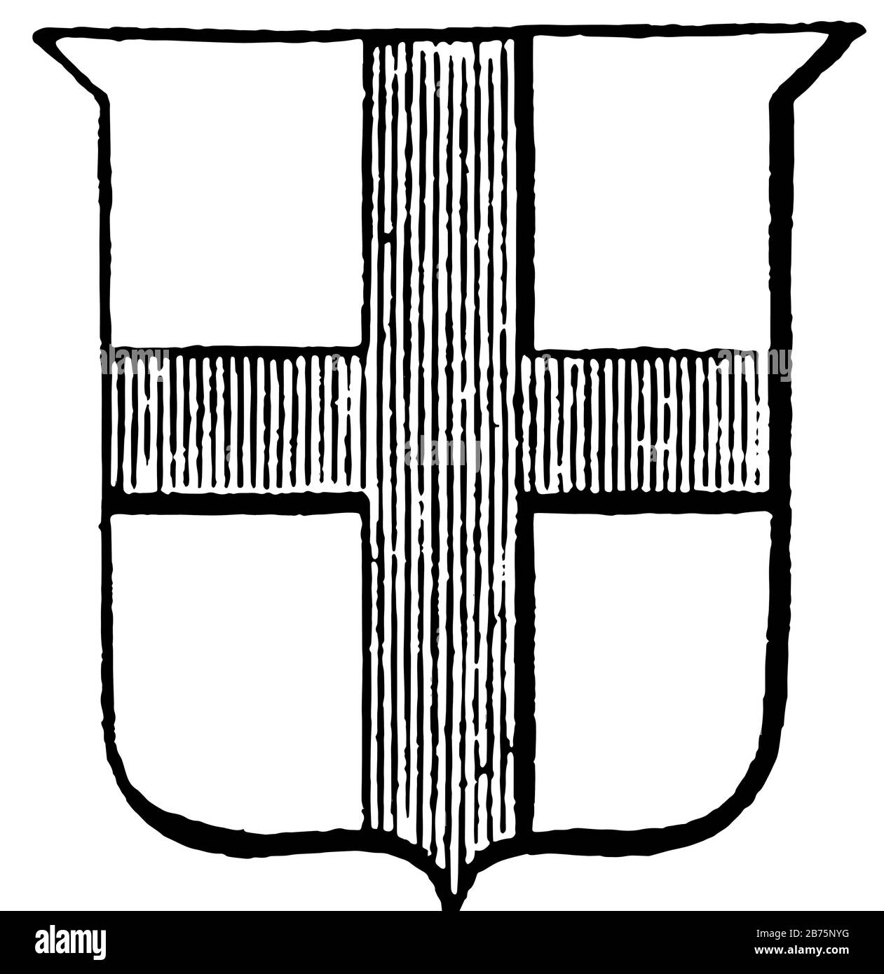 Heraldik Kreuzgestaltung auf Schild, Vintage-Linien-Zeichnung oder Gravurzeichnung. Stock Vektor