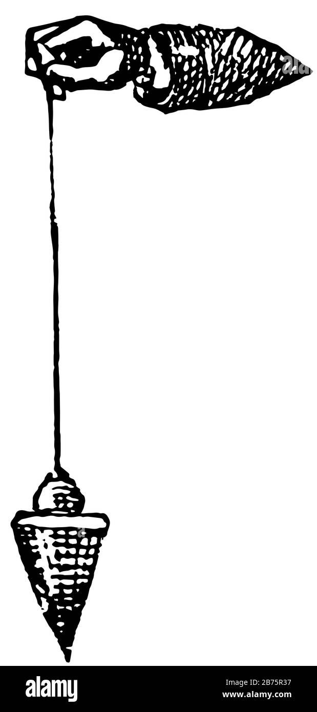 Diese Abbildung stellt Plumb dar, das verwendet wurde, um eine vertikale Richtung, eine Vintage-Linie oder eine Gravurzeichnung anzugeben. Stock Vektor