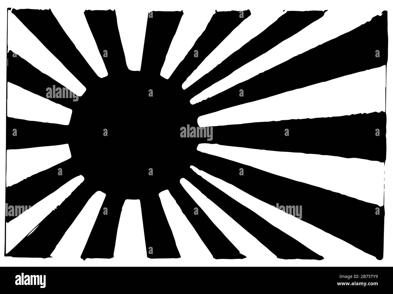 Japan, 1923, hat diese Flagge eine rote Sonnenscheibe mit 16 Strahlen auf einem weißen Feld, und die Scheibe ist zum Flaschenzug, Vintage-Linie-Zeichnung oder Gravur illusstra verzerrt Stock Vektor
