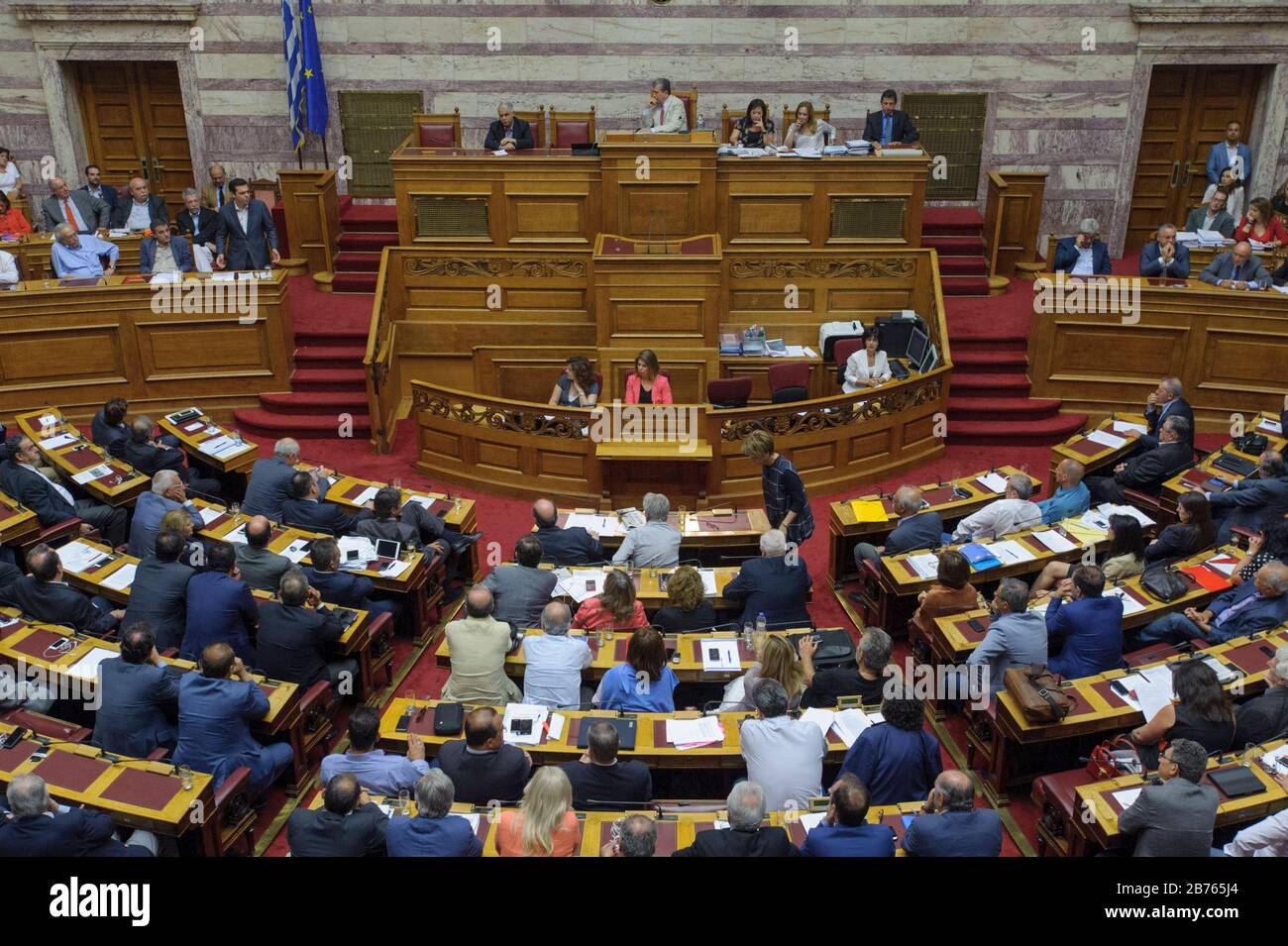 15.07.2015, Athen / Attika / Griechenland. Treffen im griechischen Parlament, Abstimmung über das Reformpaket. [Automatisierte Übersetzung] Stockfoto