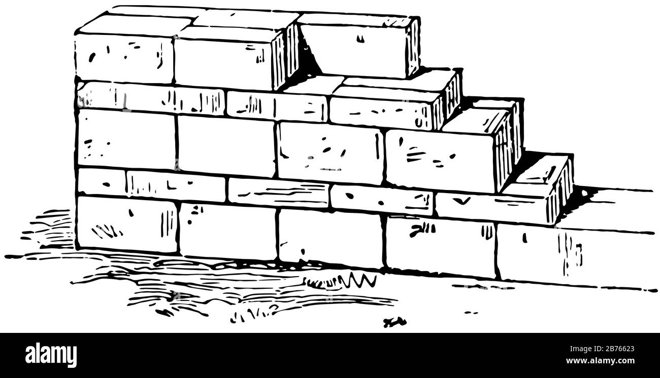 Pseudisodomon, Höhe, Länge, Dicke, geringes Kleben, hoch, Kurse, Vintage-Linien-Zeichnung oder Gravurzeichnung. Stock Vektor