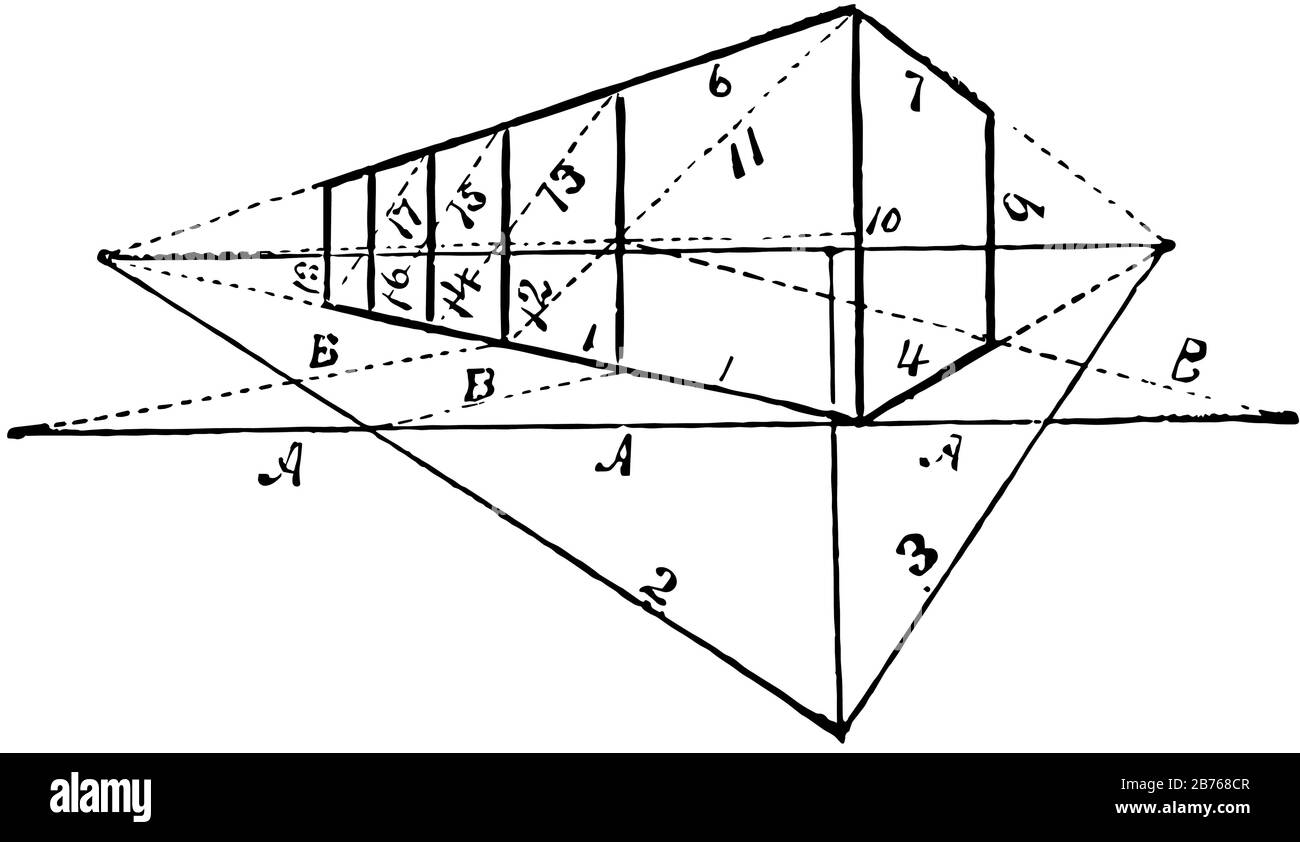 Die Winkelperspektive hat vier zusätzliche Würfel mit gleichen Abmessungen, es sind die Seiten des Objekts, die zu einem von zwei Fluchtpunkten am Horizont verschwinden Stock Vektor
