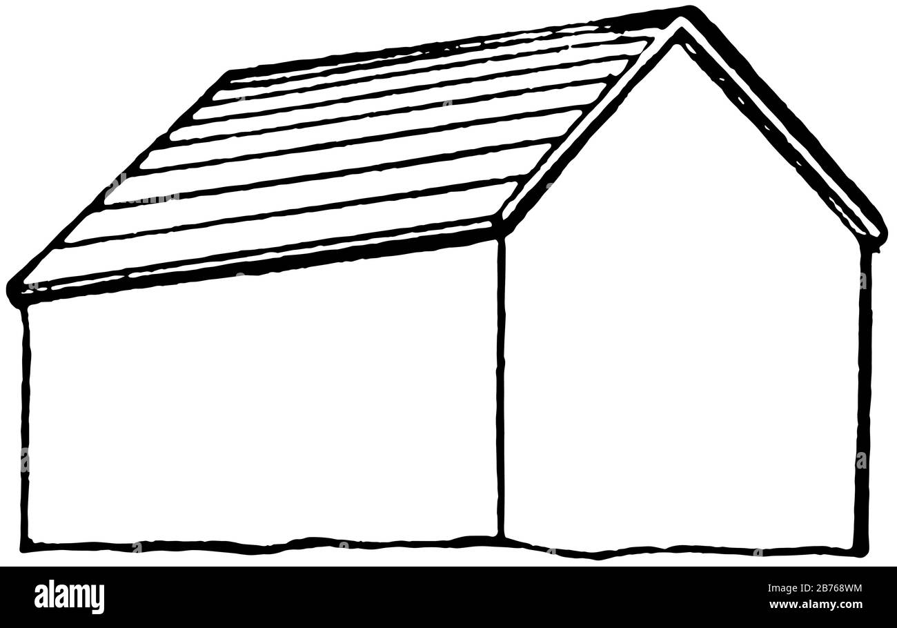 Das Dach ist in der Regel dreikantig, die Kanten von sich schneidenden Dachfeldern, die detailliert vom baulichen System und dem alten Linienzug abhängen Stock Vektor