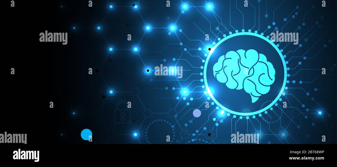 Abstraktes menschliches Gehirn. Künstliche Intelligenz neue Technologie. Futuristischer Hintergrund der Wissenschaft Stock Vektor