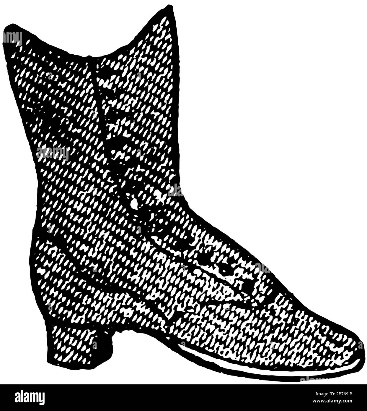 Manschette ist eine Art Schuh-, Vintage-Linien-Zeichnung oder Gravurzeichnung. Stock Vektor