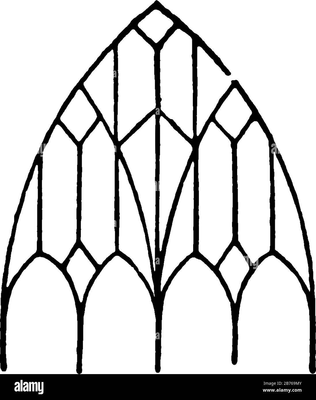 Tracery ist die Kreuzung in verschiedenen Formen der Mullons, Größenbeschränkungen von Pergamentblättern, die durch Anstiften auf ein weiß gestricheltes Brett, Vintag, gezogen werden Stock Vektor