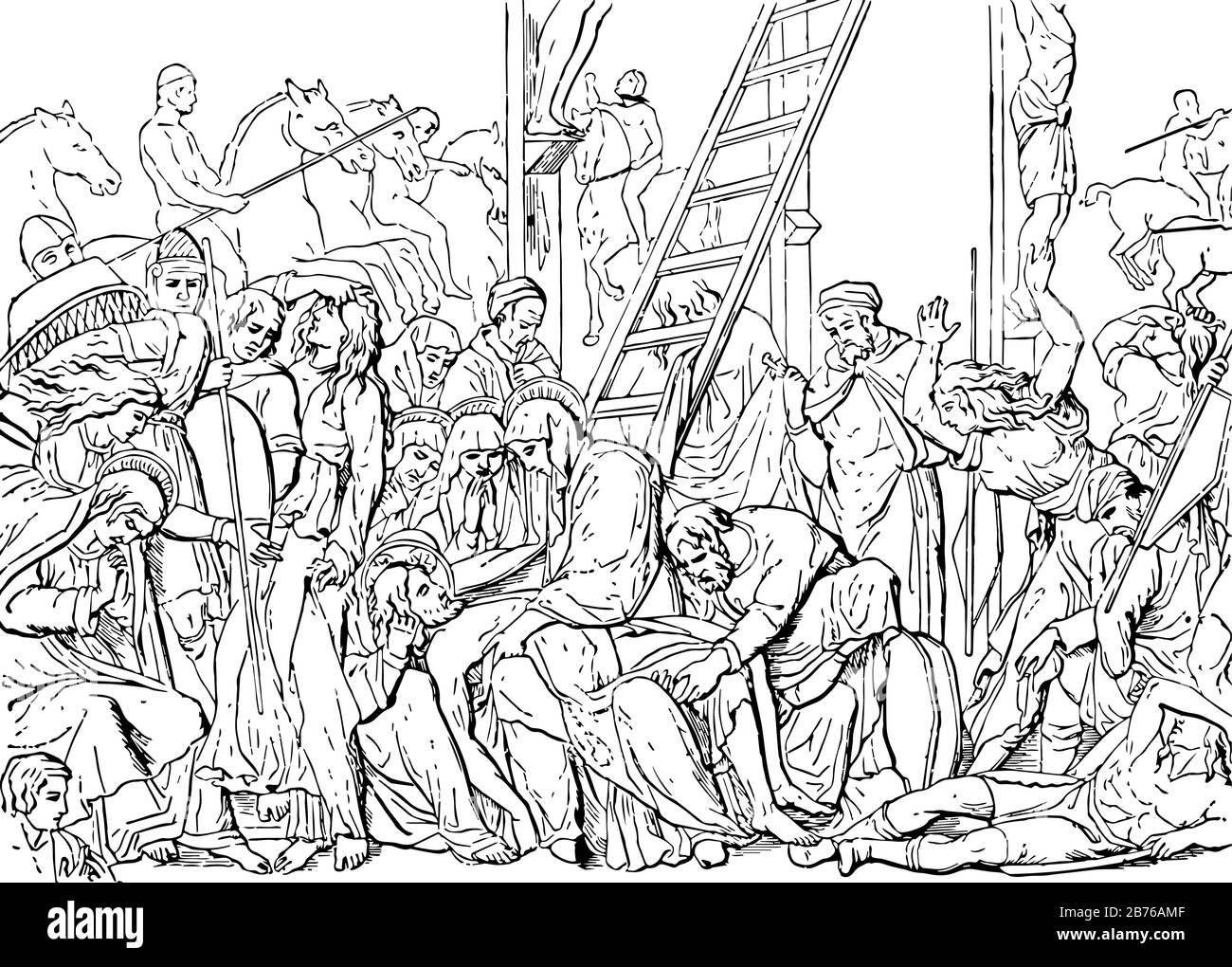 Die Abtragsskulptur des großen Künstlers, Vintage-Linien-Zeichnung oder Gravier-Illustration. Stock Vektor