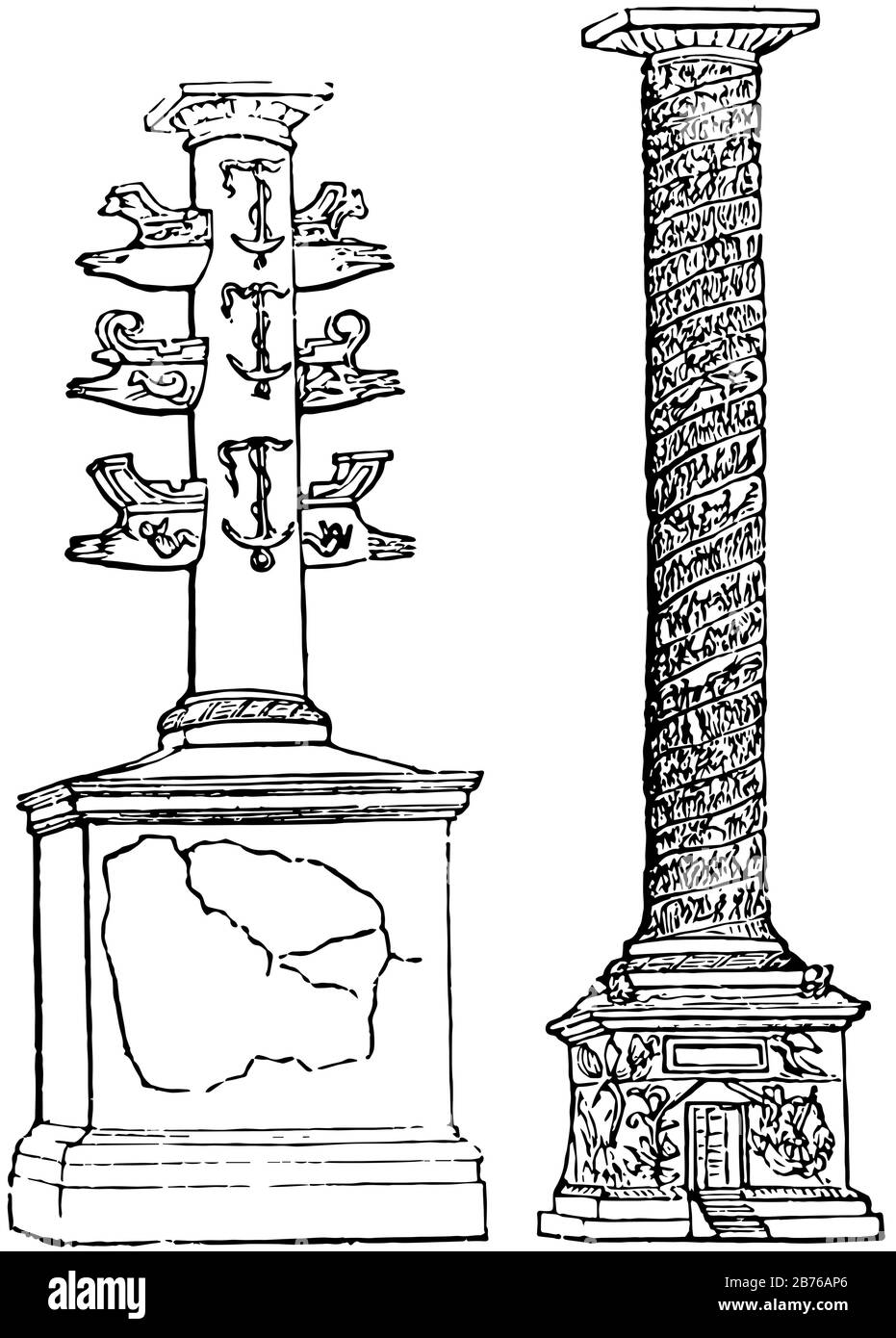 Columna, langgestreckt, architektonisch, Element, normalerweise Vintage-Linien-Zeichnung oder Gravurdarstellung. Stock Vektor