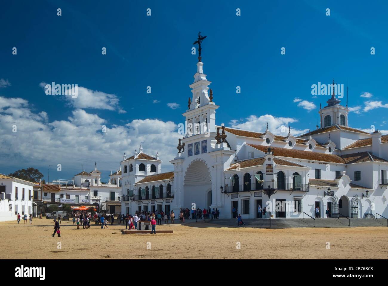 Blick auf das Festival El Rocio, Huelva, Andalucia. Spanien Stockfoto