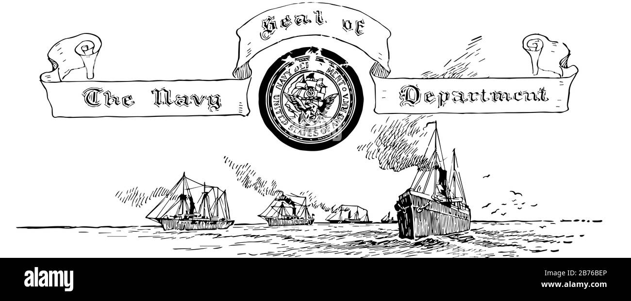 Das Siegel Der Vereinigten Staaten Von Amerika Der Marine Deparment Dieses Siegel Zeigt Kreis In Diesem Adler Schiff Und Meer Es Hat Schiffe Vogel Und Meer Darunter Vintage Stock Vektorgrafik Alamy