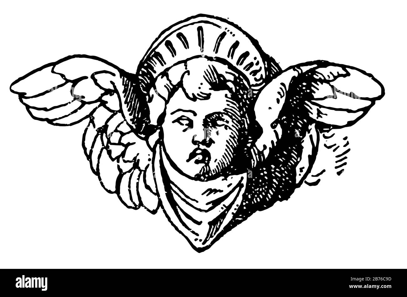 Cherub Head ist in italienischem Renascence Candelabrum, Vintage-Line-Zeichnung oder Gravier-Illustration. Stock Vektor