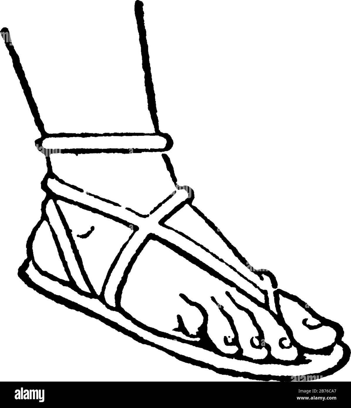 Sandale war im Akt der Anbetung und in Anwesenheit einer überlegenen, Vintage-Linie Zeichnung oder Gravurillustration. Stock Vektor