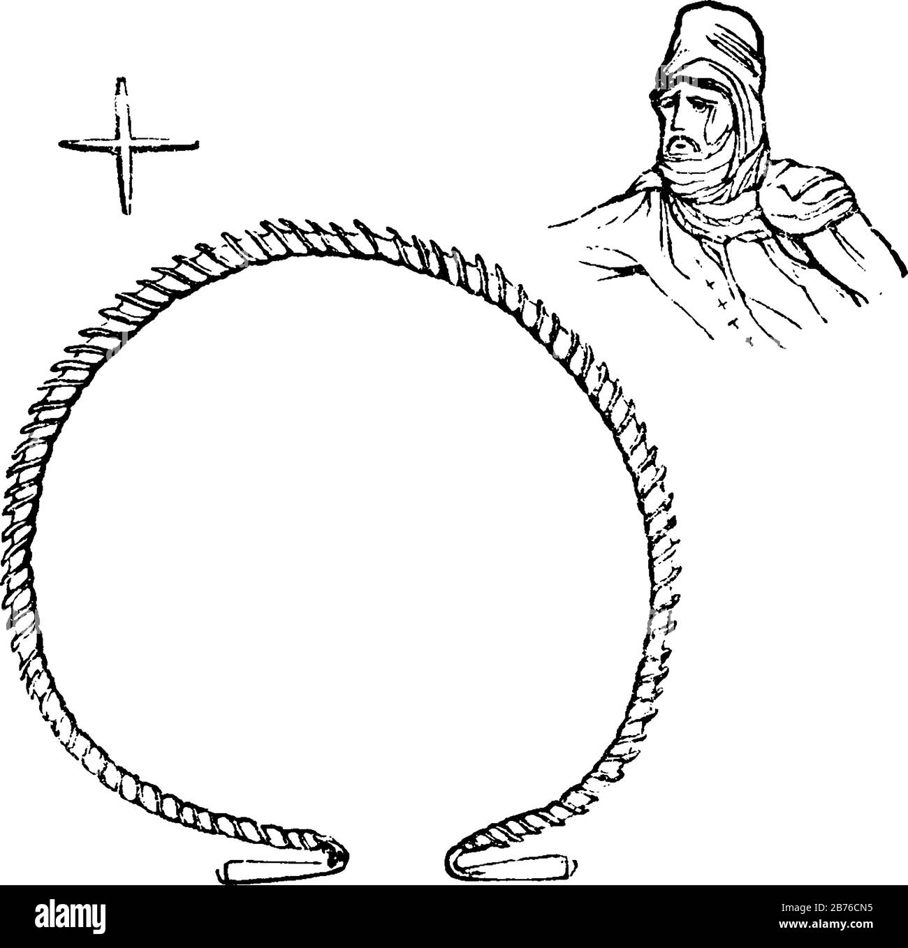 Torques ist eine Verzierung oder Art von Kette, Vintage-Linie-Zeichnung oder Gravurzeichnung. Stock Vektor