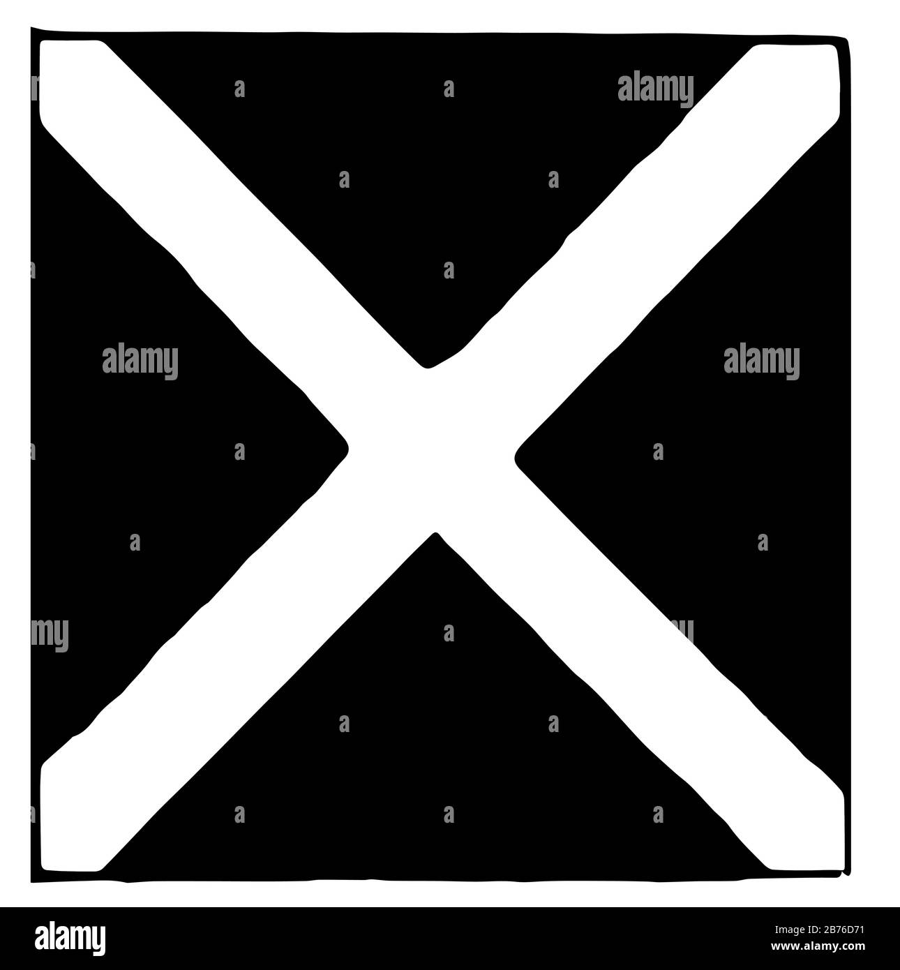 Internationale Code-Flagge für den Buchstaben M, eckige Form mit weißem Kreuz im Inneren, Vintage-Zeichnung oder Gravurzeichnung Stock Vektor