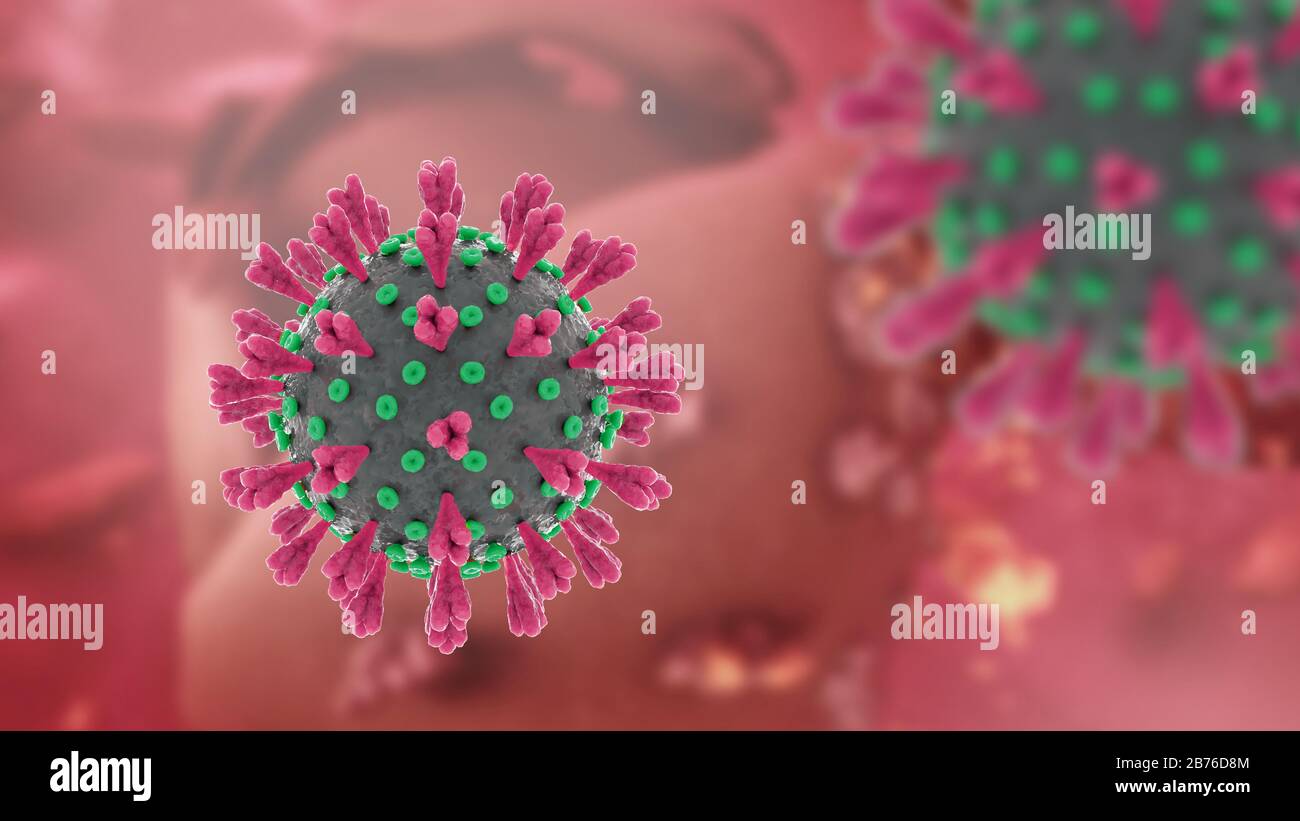 Neues Corona-Virus greift Zelle im menschlichen Körper an Stockfoto