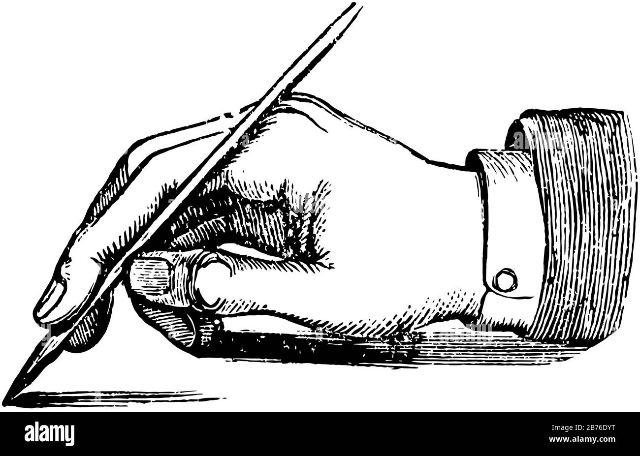 Die richtige Position, um einen Stift, eine Vintage-Linie oder eine Gravurzeichnung zu halten. Stock Vektor