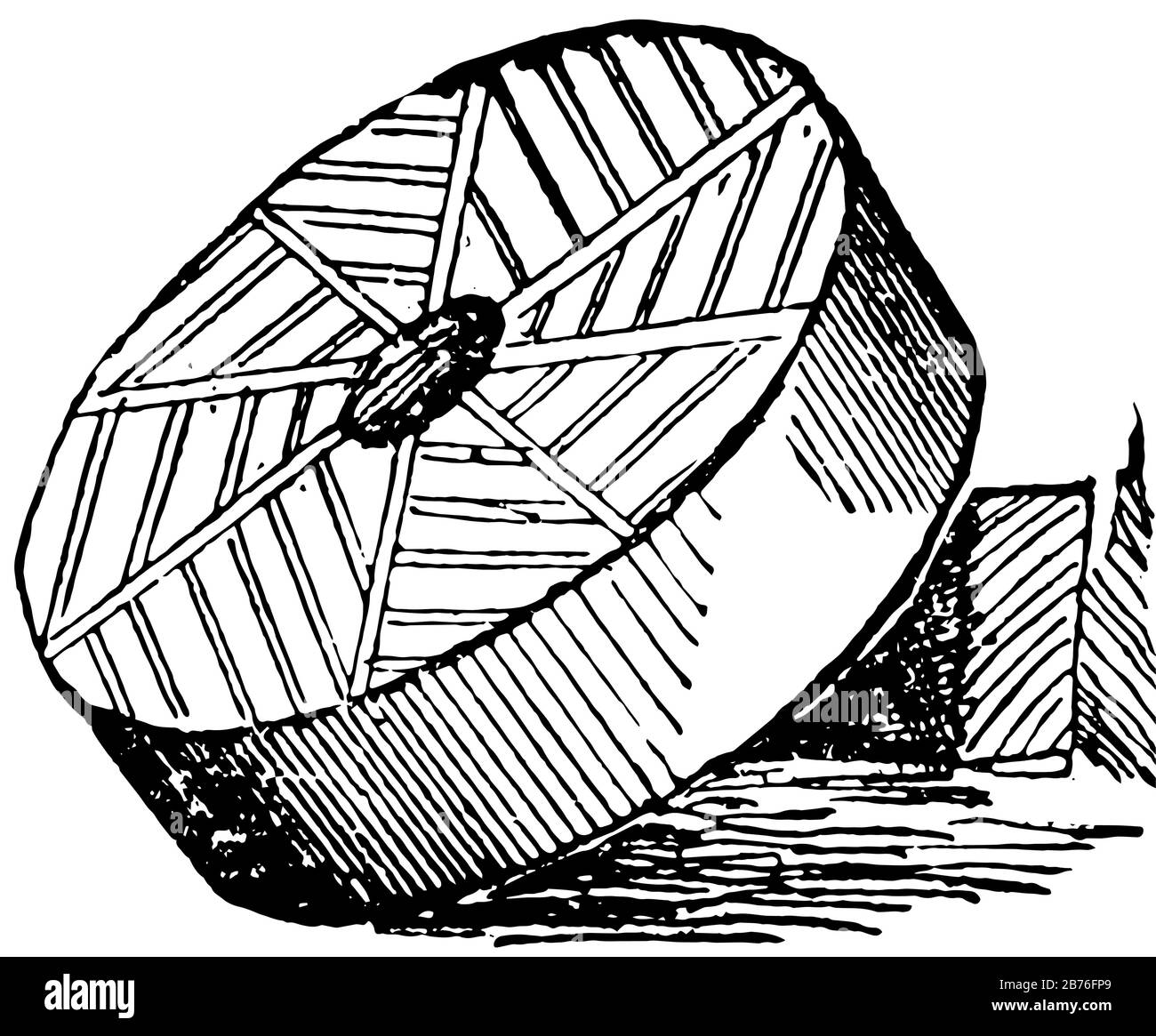 Diese Abbildung stellt den Mühlstein dar, in dem jeder von zwei Rundsteinen zum Schleifen von Getreide, zum Zeichnen von Vintage-Linien oder zum Gravieren verwendet wird. Stock Vektor