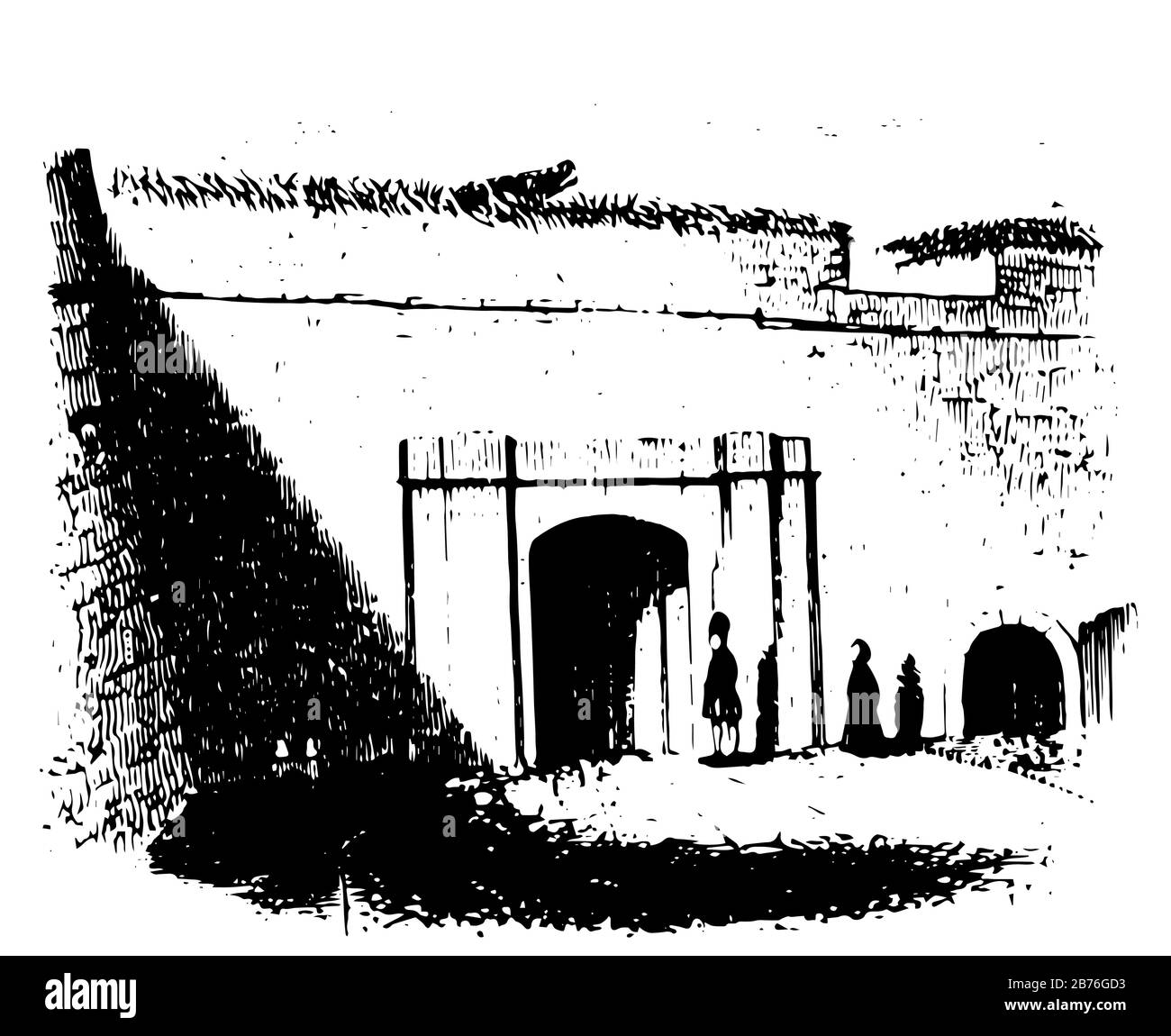 St. John's Gate, erbaut, erste, Jahre, 16., Jahrhundert, Vintage-Zeichnung oder Gravur Illustration Stock Vektor