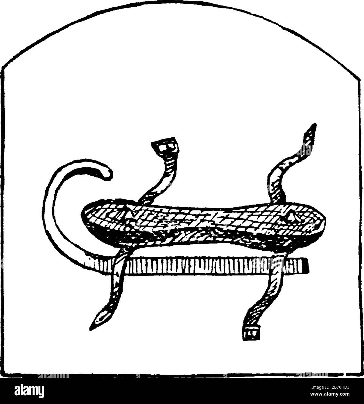 Skate ist ein Rahmen für den Fuß wie die Sohle eines Schuhs, Vintage-Linien-Zeichnung oder Gravurabbildung. Stock Vektor