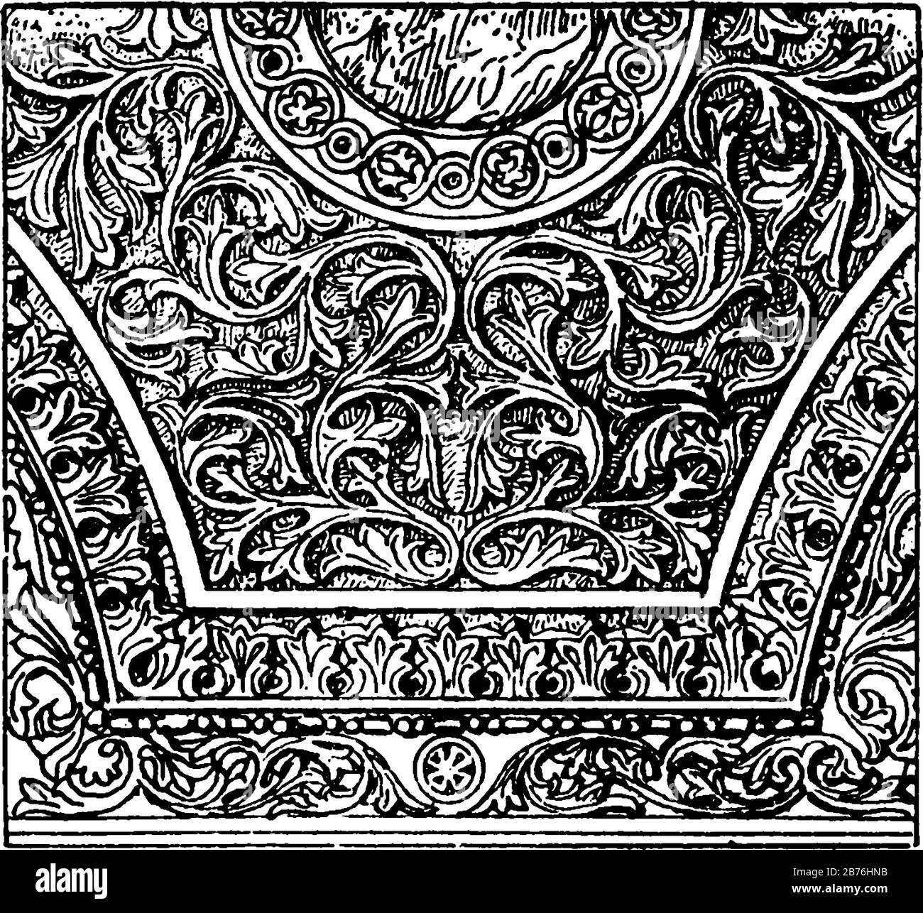 Spandrel von der Hagia Sophia, Decke oder Rahmen, Schultern von angrenzenden Bögen, Decke oder Zierleiste, Vintage-Linien-Zeichnung oder Gravurzeichnung. Stock Vektor