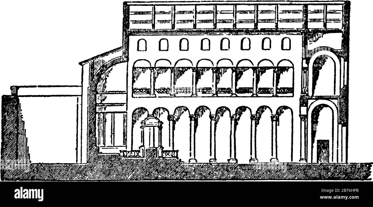 Die Kirche ist über den Katakomben der heiligen Agnes erbaut, die heilige Kirche wurde ursprünglich begraben, alte Drawi Stock Vektor