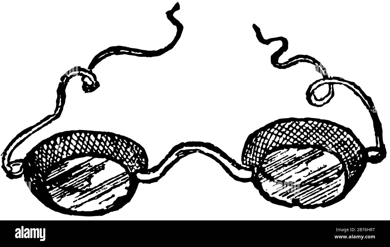 Brille ist eine Art Brille, die die Augen vor kalten, Vintage-Linien-Zeichnungen oder Gravierabbildung schützt. Stock Vektor