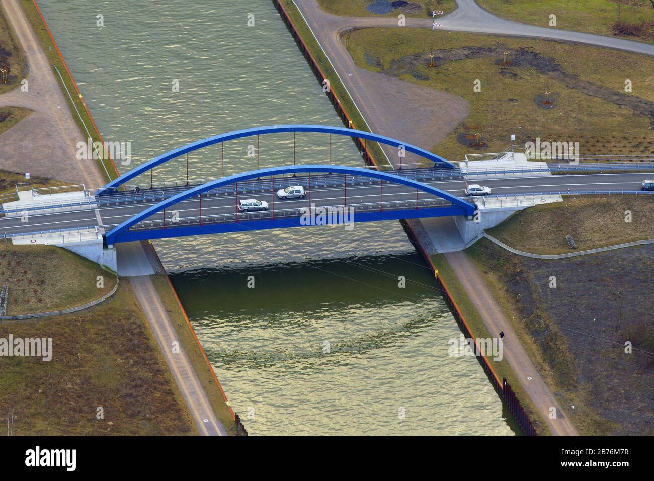 , neue Tibaum-Brücke über Datteln hamm-chanel in Herringen, 06.03.2012, Luftbild, Deutschland, Nordrhein-Westfalen, Ruhrgebiet, Hamm Stockfoto