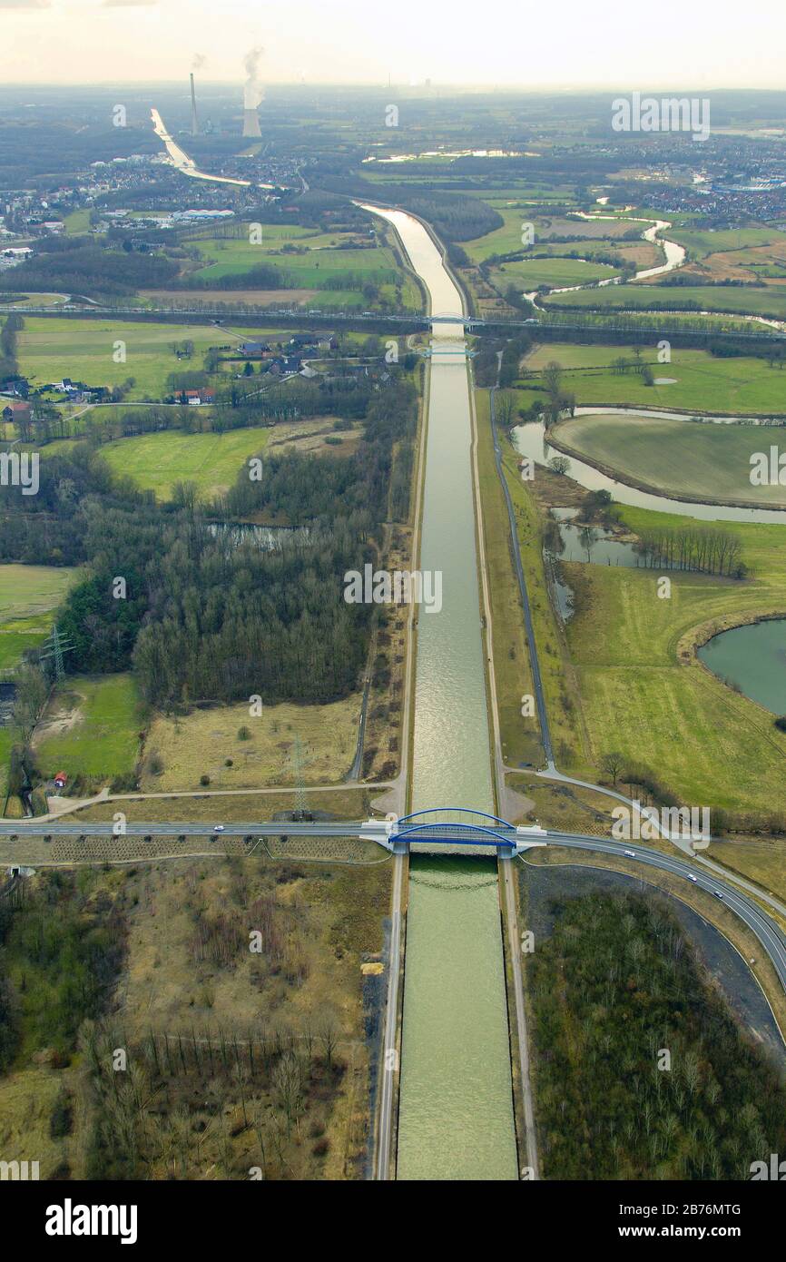 , neue Tibaum-Brücke über Datteln hamm-chanel in Herringen, 06.03.2012, Luftbild, Deutschland, Nordrhein-Westfalen, Ruhrgebiet, Hamm Stockfoto