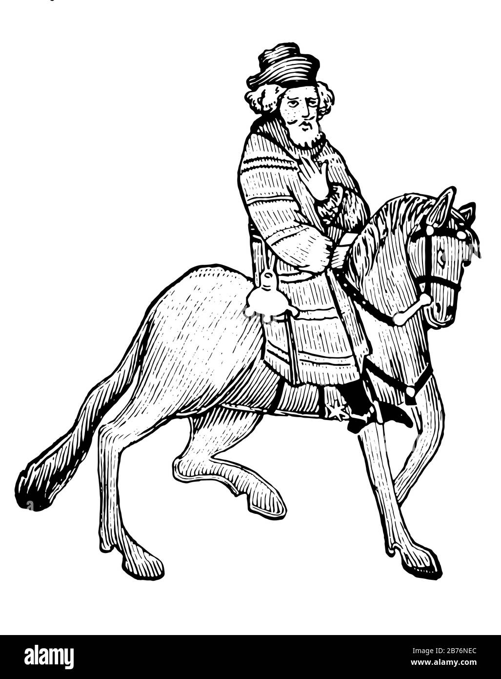 Das Franklin aus Chaucers Canterbury Tales, dieses Bild zeigt Die Franklin-Fahrt auf Pferd, Vintage-Linie Zeichnung oder Gravur Illustration Stock Vektor