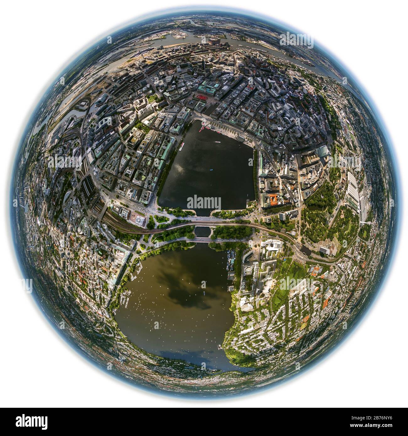 Blick auf die Innere Alster in Hamburg und die Alster in Hamburg, 12.08.2012, Luftbild, Deutschland, Hamburg Stockfoto