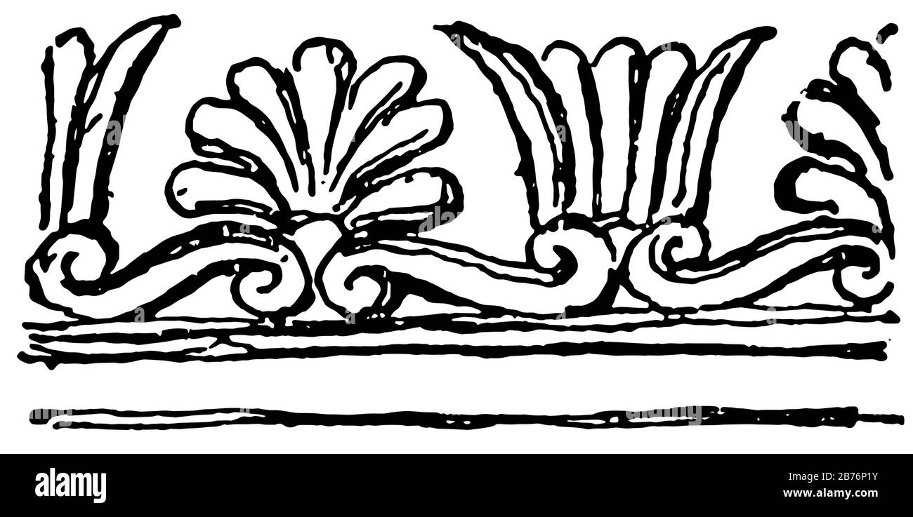 Etruskische Umrandung sind typisch und beständiges Merkmal etruskischer Kleidung, Vintage-Linien-Zeichnung oder Gravurdarstellung. Stock Vektor