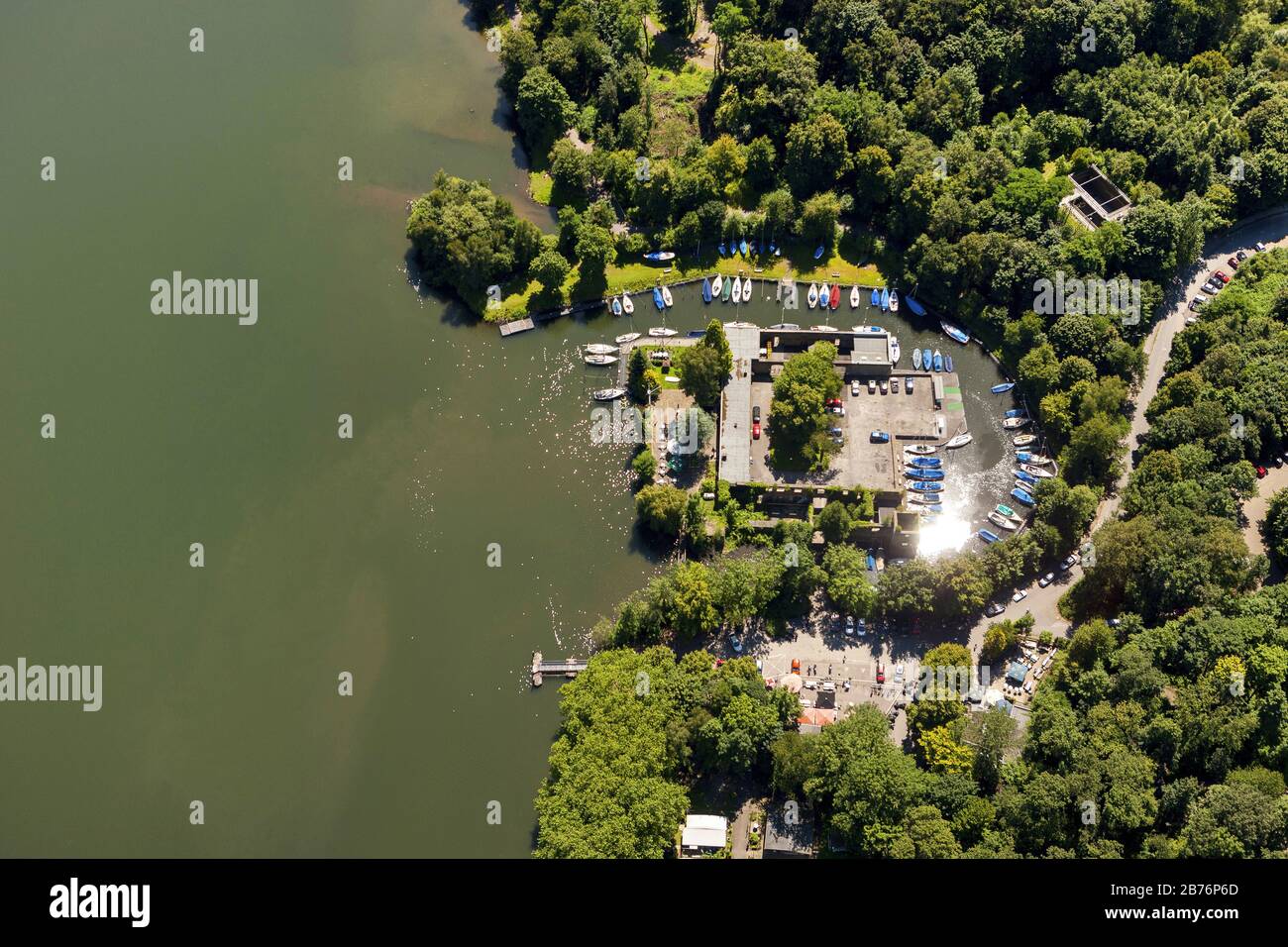 , Haus Scheppen am Südufer des Baldeney-Sees in Essen, 23.07.2012, Luftbild, Deutschland, Nordrhein-Westfalen, Ruhrgebiet, Essen Stockfoto