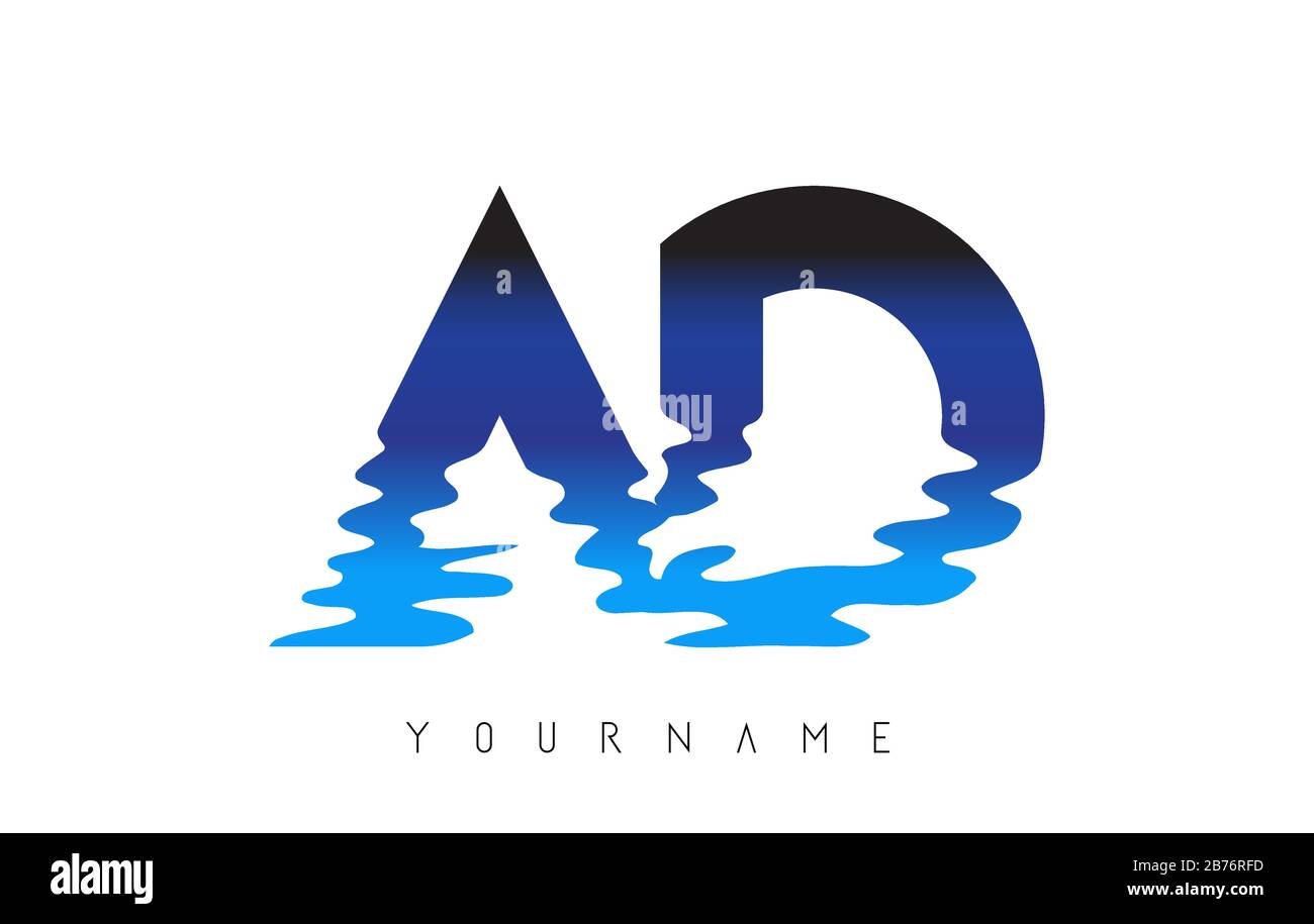 Ad A D Letter Logo Design mit Wassereffekt und Tiefblauem Gradient Vector Illustration. Stock Vektor