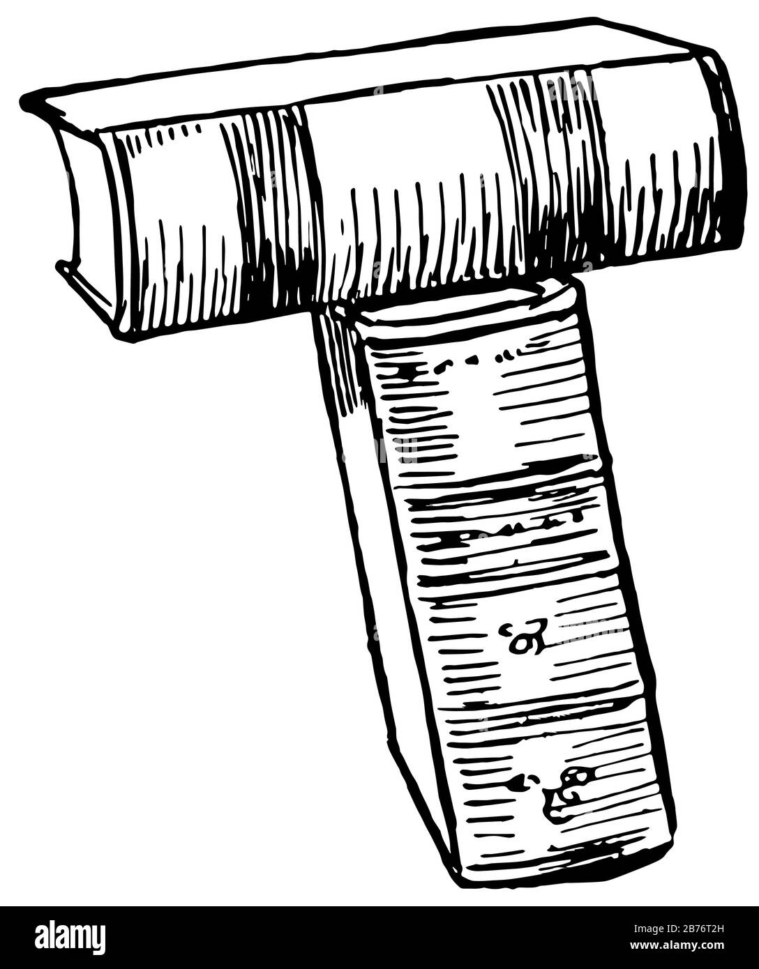 Bücher oder Zwei Bücher, die ein T bilden, Lehrbücher, Stil, Format, Buchdesign, Vintage-Line-Zeichnung oder Gravier-Illustration. Stock Vektor